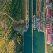 Ship passing through a canal