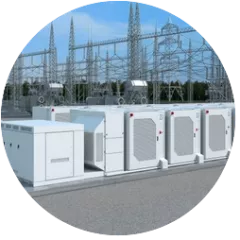 Battery storage containers in front of power station