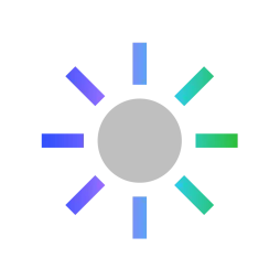 AES Icon for Solar: A digital illustration of a simple, stylized sun with alternating blue and green rays.