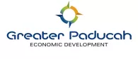 Logo of Greater Paducah Economic Development featuring a circular design with blue, green, and orange segments above the text.