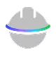 A gray spherical object with a flat top, featuring a horizontal band in gradient colors of blue, purple, and green across its middle, set against a black background.