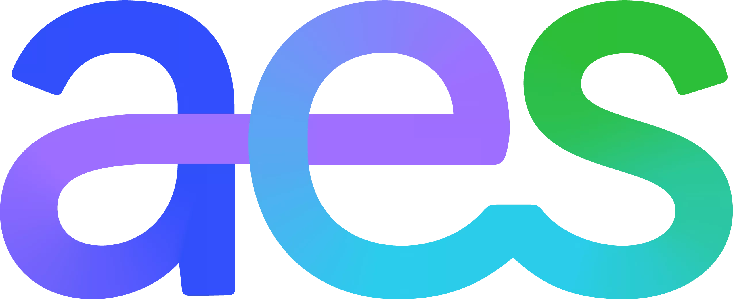 Logo featuring the lowercase letters 'aes' in a gradient design. The 'a' is blue, the 'e' is purple, and the 's' is green, all connected by a horizontal purple line.