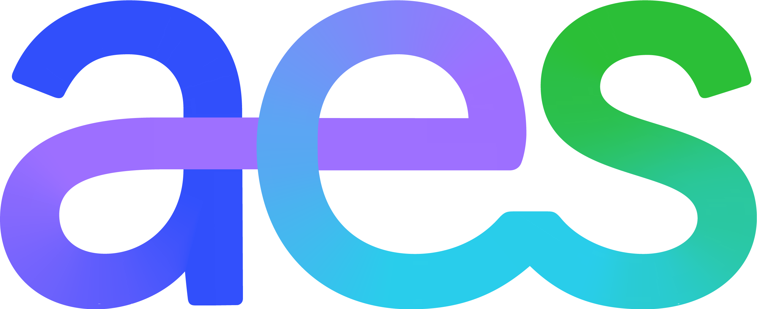 Logo featuring the lowercase letters 'aes' in a gradient design. The 'a' is blue, the 'e' is purple, and the 's' is green, all connected by a horizontal purple line.