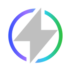Gray lightning bolt inside a circular gradient ring transitioning from blue to green.