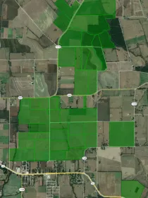 Aerial map image showing a rural area with fields and roads. The fields are highlighted in varying shades of green, indicating different parcels of land. Roads are labeled with numbers, including 1170, 363, and 167. The layout suggests a mix of agricultural and undeveloped land.