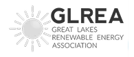 Logo of GLREA, Great Lakes Renewable Energy Association, featuring a stylized sun with rays on the left.