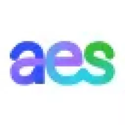 Logo with the letters 'aes' in a gradient of blue, purple, and green.