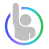 A gray hand icon with the index finger pointing up, surrounded by a gradient circle transitioning from blue to green.