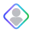 A diamond-shaped icon with a gray silhouette of a person in the center, surrounded by a gradient border transitioning from blue to green.